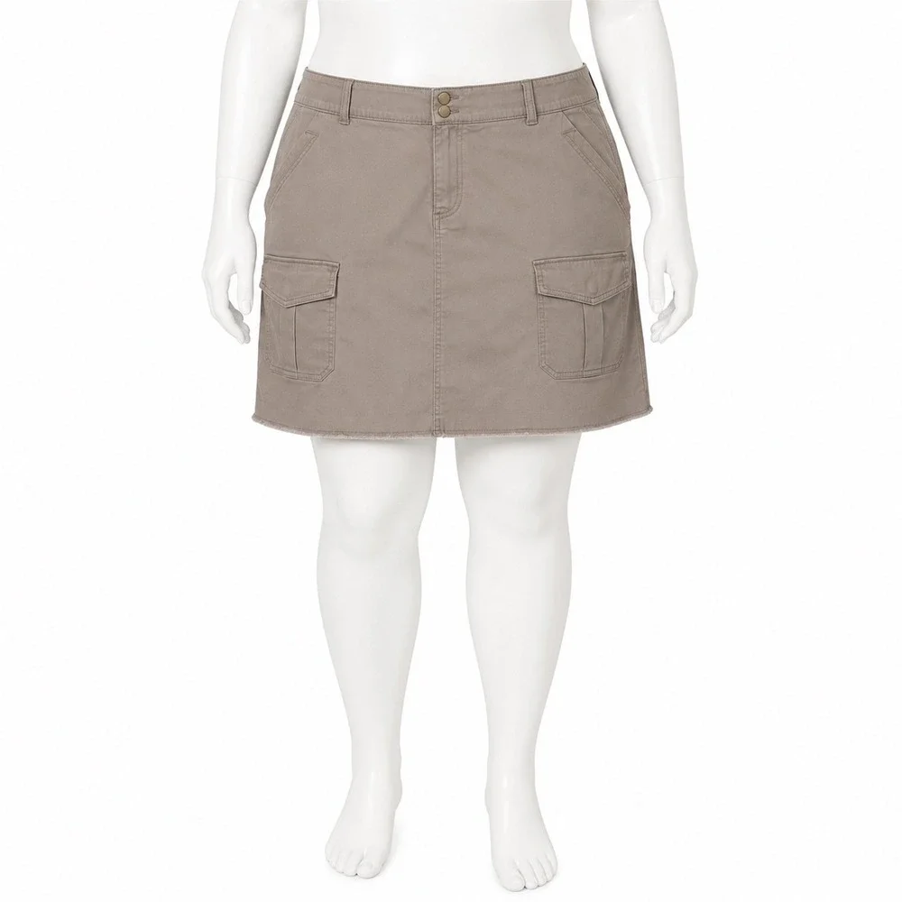 NEW Democracy Ab Solution Cargo Mini Skirt Women's Size 20W Taupe Beige Cotton